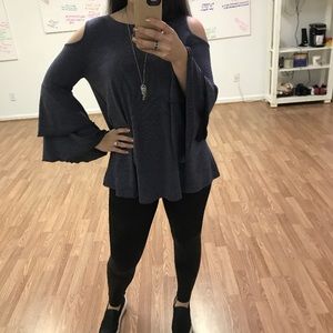 Cold shoulder top with bell sleeves